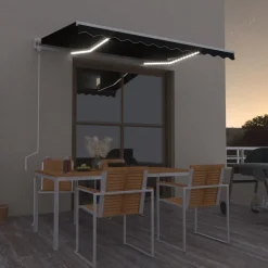 vidaXL Toldo automático LED sensor de viento gris 300x250 cm Antracita New