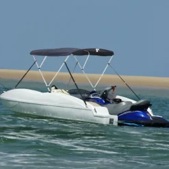 vidaXL Toldo bimini 3 arcos con paredes laterales de malla Azul y negro