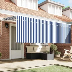 vidaXL Toldo Retráctil Rayado Azul 350 x 200 cm tela
