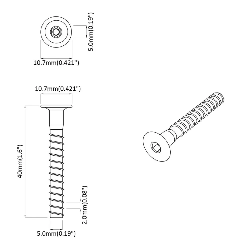 vidaXL Tornillos Confirmat 2 pcs Plateado Ø5 x 40 mm Metal Sale