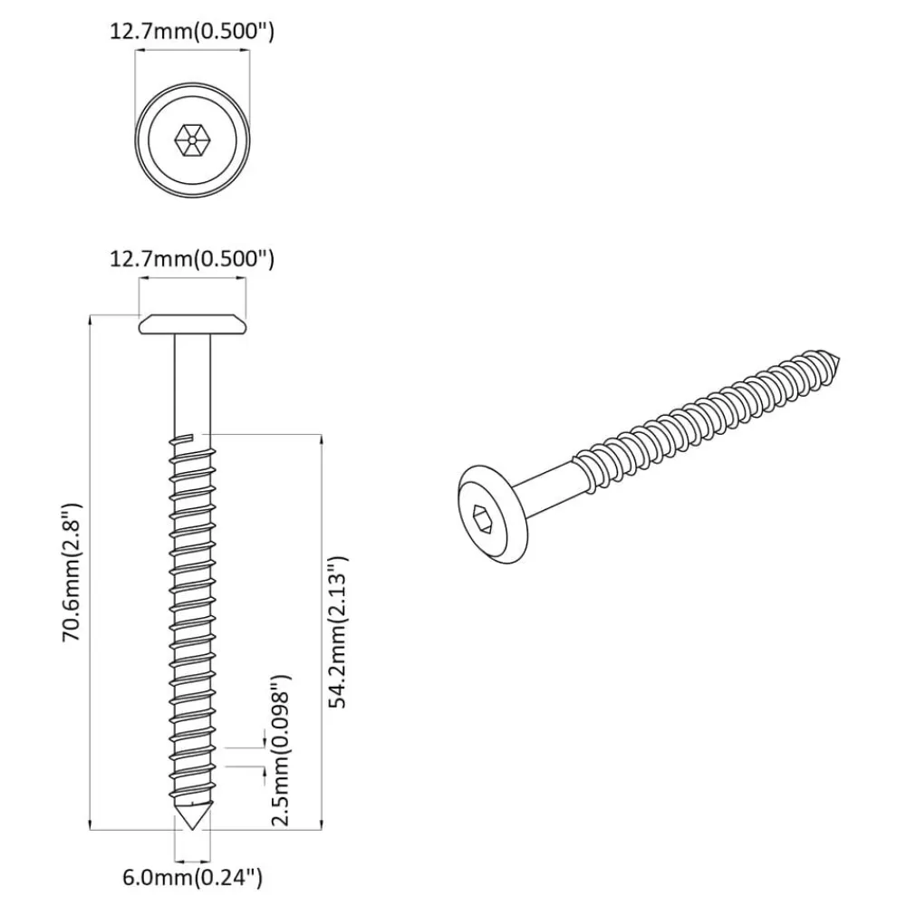 vidaXL Tornillos de Madera 2 pcs Plateado M6 x 70 mm Acero Discount