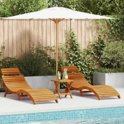 vidaXL Muebles De Jardín-Tumbona 3 pcs Marrón Madera de Acacia Sólida