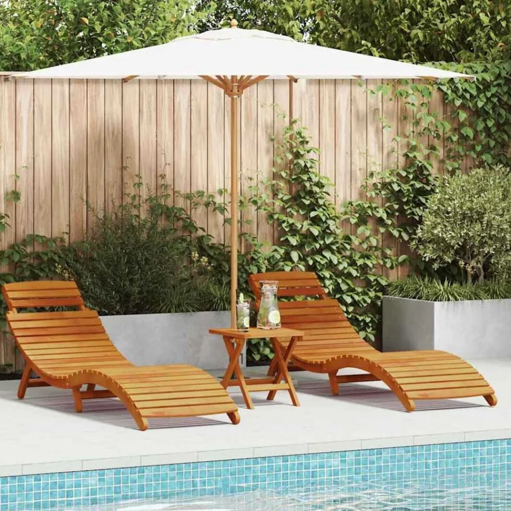 vidaXL Muebles De Jardín-Tumbona 3 pcs Marrón Madera de Acacia Sólida