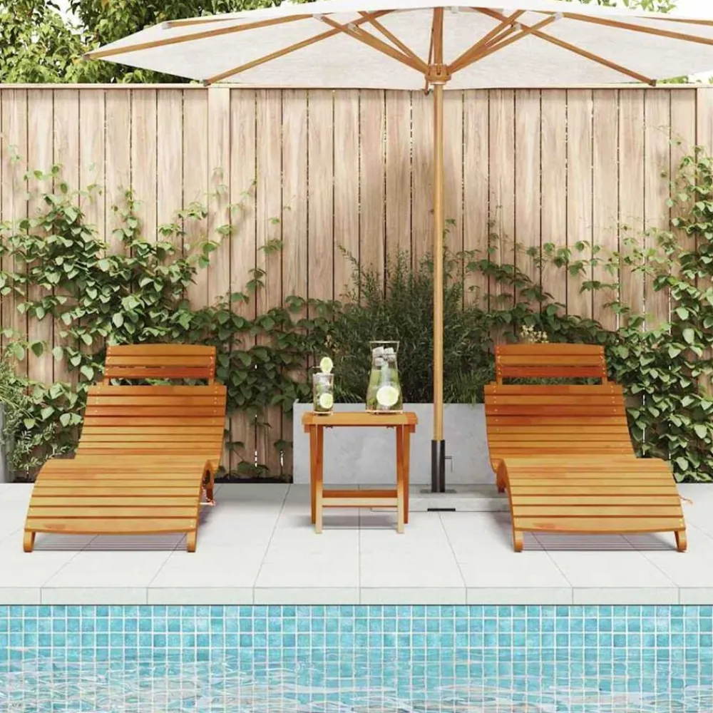 vidaXL Muebles De Jardín-Tumbona 3 pcs Marrón Madera de Acacia Sólida