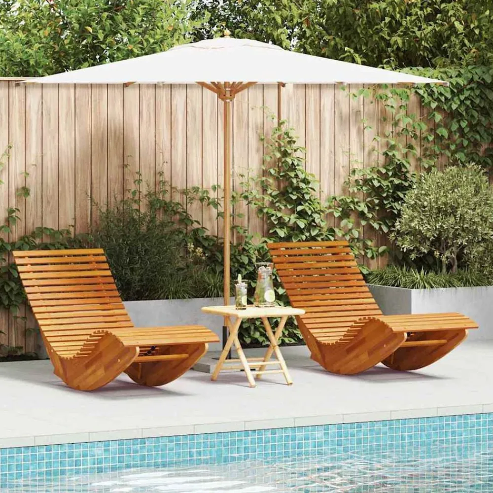 vidaXL Tumbona 2 pcs Marrón 154 x 60 x 74 cm Madera de Acacia Sólida Discount