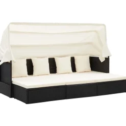 vidaXL Tumbona cama jardín techo ratán sintético Negro New