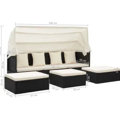 vidaXL Tumbona cama jardín techo ratán sintético Negro New
