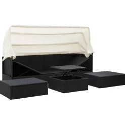 vidaXL Tumbona cama jardín techo ratán sintético Negro New