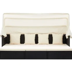 vidaXL Tumbona cama jardín techo ratán sintético Negro New