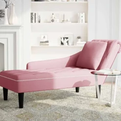 vidaXL Tumbona con almohada y reposabrazo derecho terciopelo Rosa