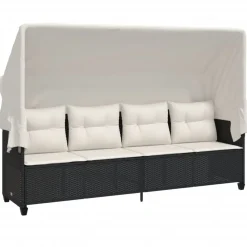 vidaXL Muebles De Jardín-Tumbona con capota y cojines ratán sintético negro