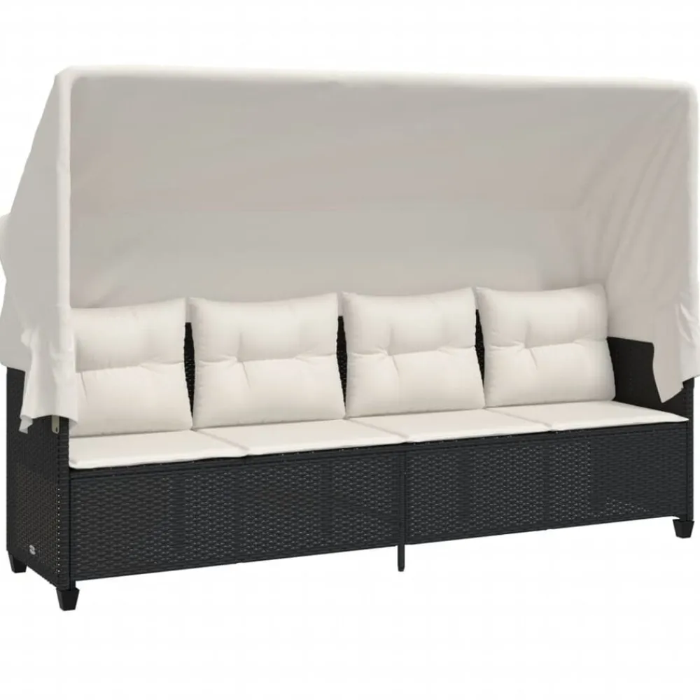 vidaXL Muebles De Jardín-Tumbona con capota y cojines ratán sintético negro