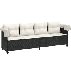 vidaXL Muebles De Jardín-Tumbona con capota y cojines ratán sintético negro