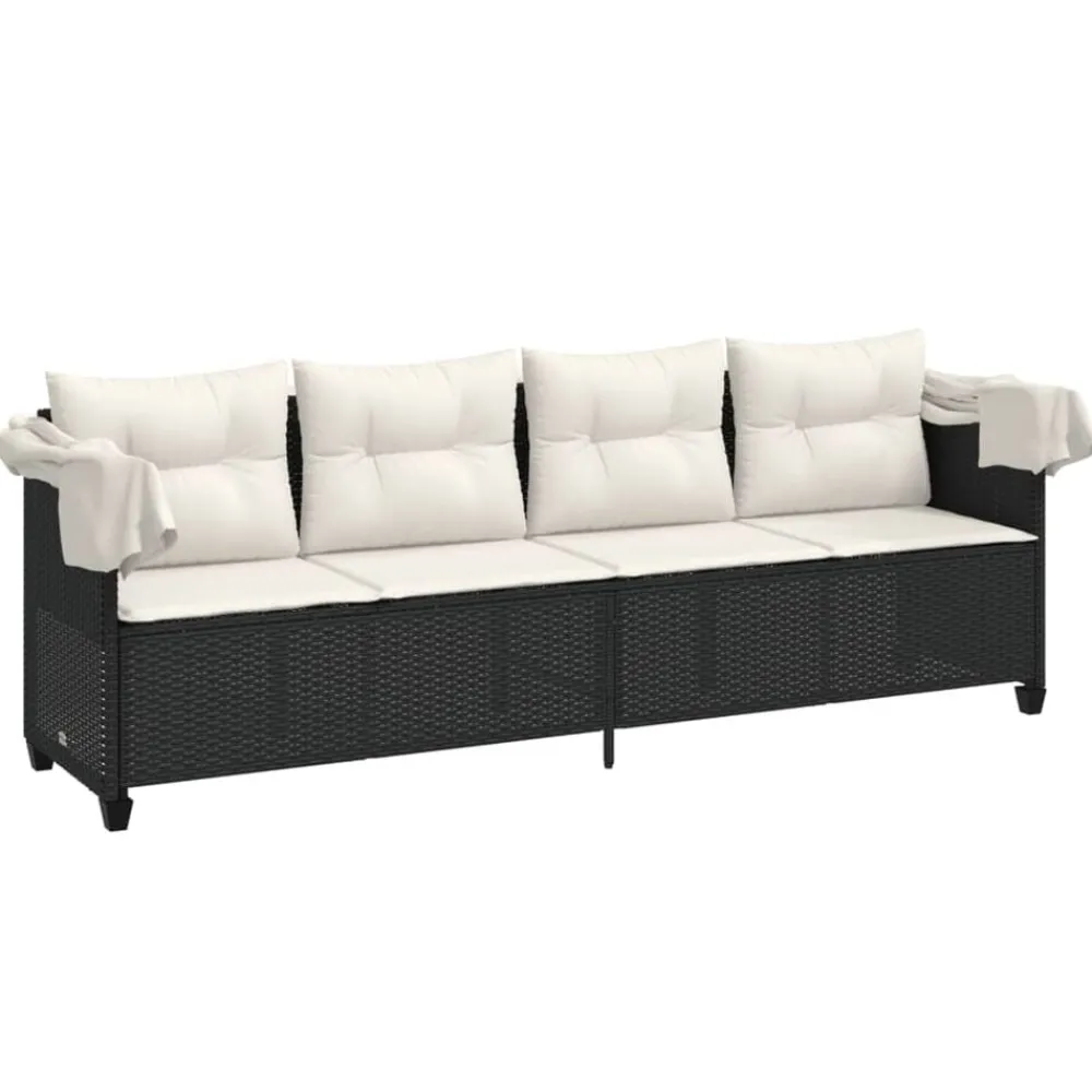 vidaXL Muebles De Jardín-Tumbona con capota y cojines ratán sintético negro