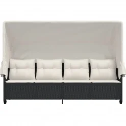 vidaXL Muebles De Jardín-Tumbona con capota y cojines ratán sintético negro