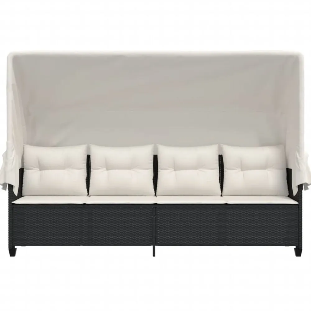 vidaXL Muebles De Jardín-Tumbona con capota y cojines ratán sintético negro