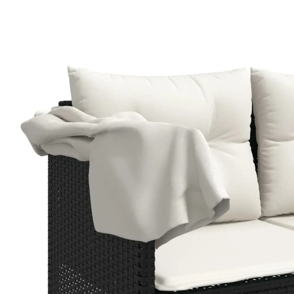 vidaXL Muebles De Jardín-Tumbona con capota y cojines ratán sintético negro