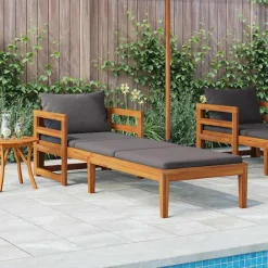 vidaXL Tumbona con cojines madera maciza de acacia Gris oscuro Clearance