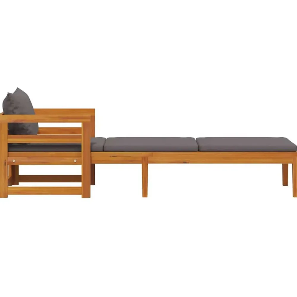 vidaXL Tumbona con cojines madera maciza de acacia Gris oscuro Clearance