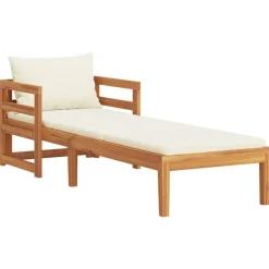 vidaXL Muebles De Jardín-Tumbona con cojines crema madera maciza de acacia