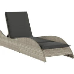 vidaXL Tumbona con cojín ratán sintético 60x205x73 cm Gris claro Sale