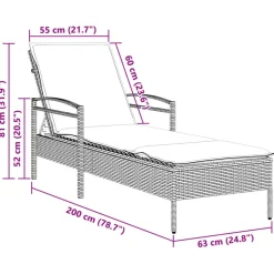 vidaXL Tumbona con cojín ratán sintético beige 63x200x81 cm beige y blanco crema Outlet