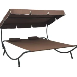 vidaXL Tumbona de exterior con dosel y almohadas marrón Marr&oacute;n
