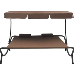 vidaXL Tumbona de exterior con dosel y almohadas marrón Marr&oacute;n