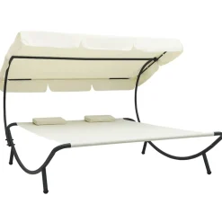 vidaXL Muebles De Jardín-Tumbona de exterior con dosel y almohadas