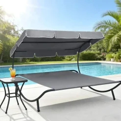 vidaXL Tumbona de jardín con toldo Gris Discount
