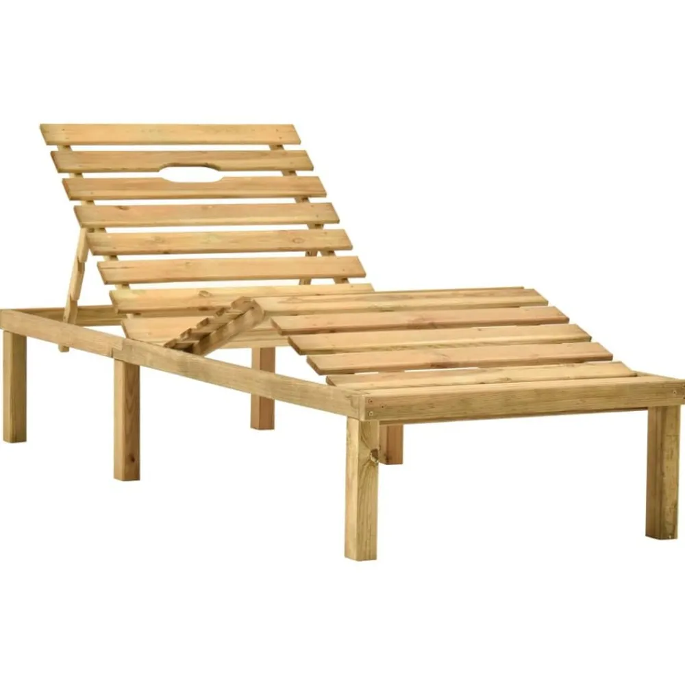 vidaXL Tumbona de jardín con mesa y cojín de madera de pino impregnada Beige New