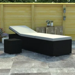 vidaXL Tumbona de jardín con cojín y mesita ratán sintético crema Blanco crema Discount