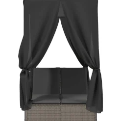 vidaXL Muebles De Jardín-Tumbona doble con techo y cortinas ratán sintético