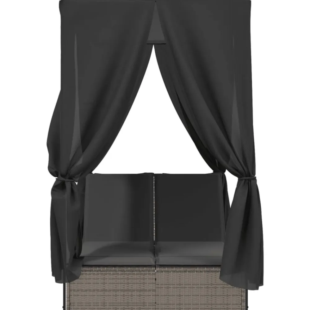 vidaXL Muebles De Jardín-Tumbona doble con techo y cortinas ratán sintético