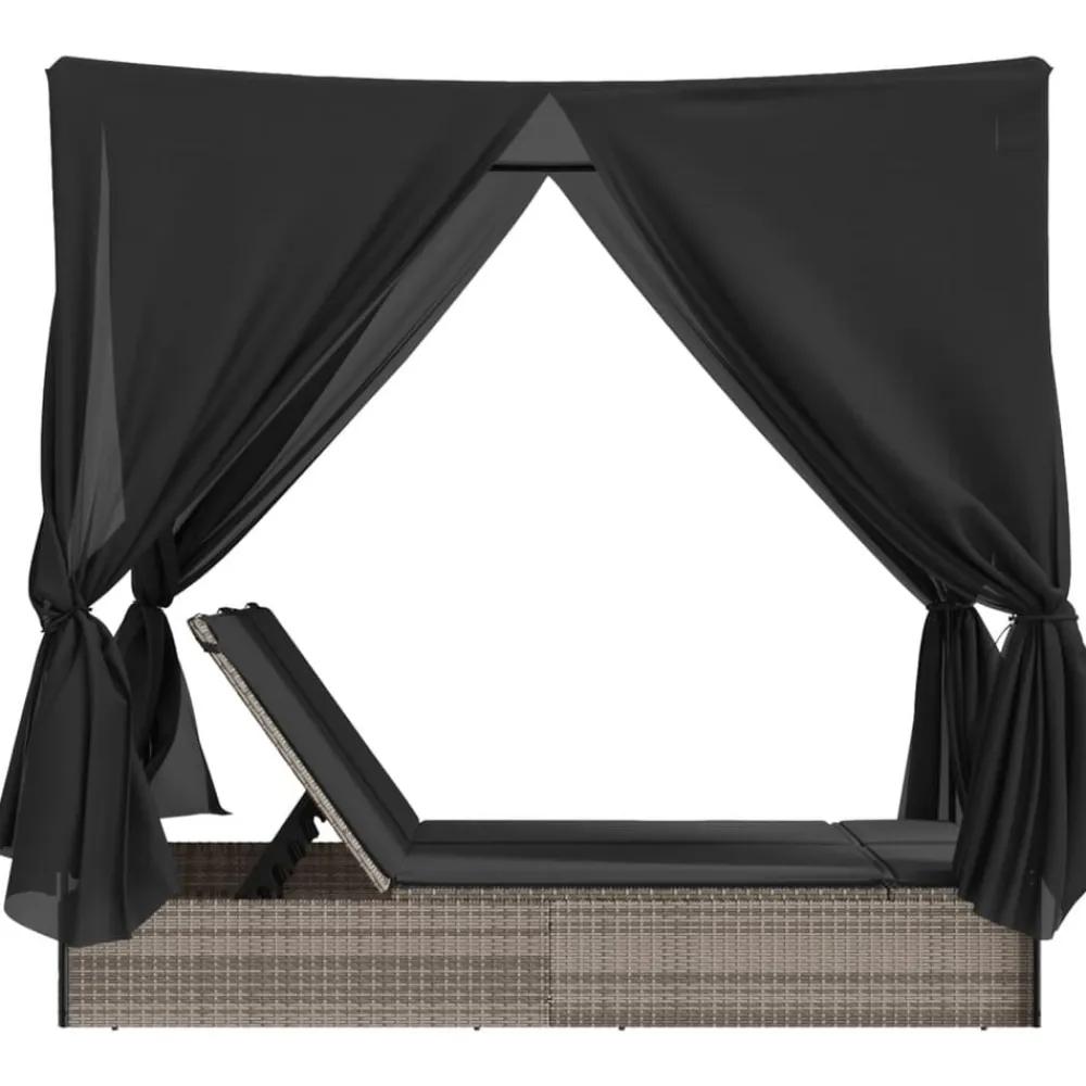 vidaXL Muebles De Jardín-Tumbona doble con techo y cortinas ratán sintético