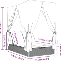vidaXL Muebles De Jardín-Tumbona doble con techo y cortinas ratán sintético