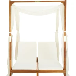 vidaXL Tumbona doble con cortinas y cojines madera maciza de acacia Blanco crema Best