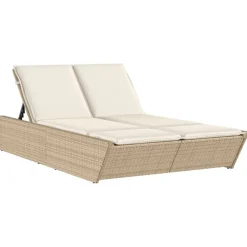 vidaXL Tumbona doble con cojines ratán sintético beige beige y crema Hot