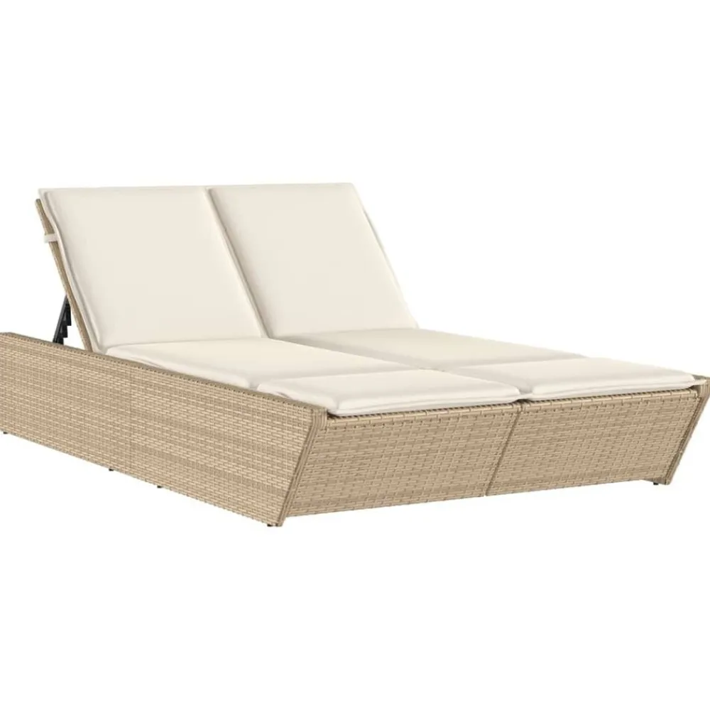 vidaXL Tumbona doble con cojines ratán sintético beige beige y crema Hot