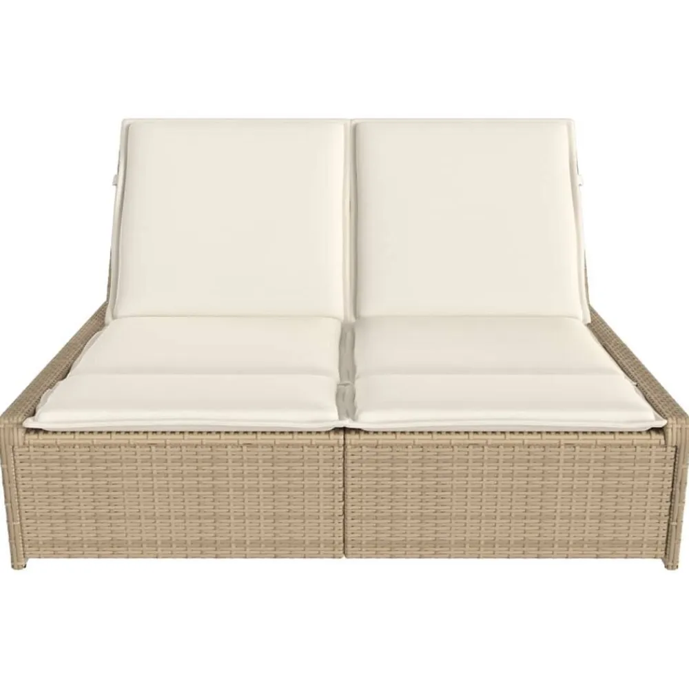 vidaXL Tumbona doble con cojines ratán sintético beige beige y crema Hot