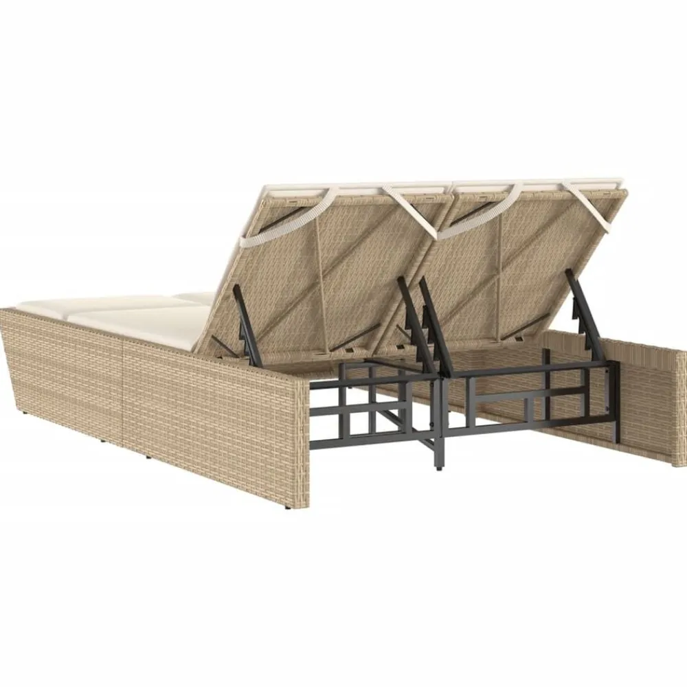 vidaXL Tumbona doble con cojines ratán sintético beige beige y crema Hot