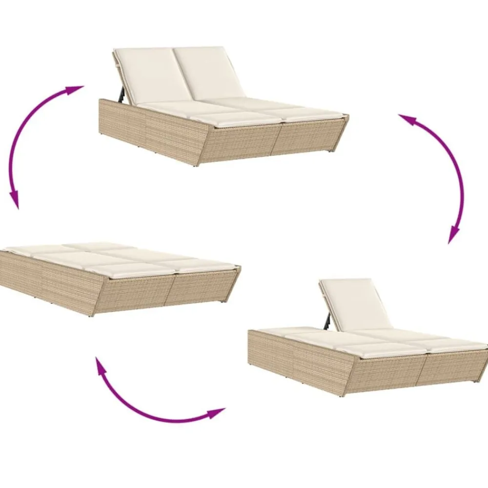 vidaXL Tumbona doble con cojines ratán sintético beige beige y crema Hot