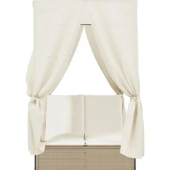 vidaXL Muebles De Jardín-Tumbona doble con techo y cortinas ratán sintético beige