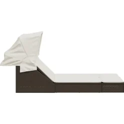vidaXL Muebles De Jardín-Tumbona doble con capota y cojines ratán sintético marrón