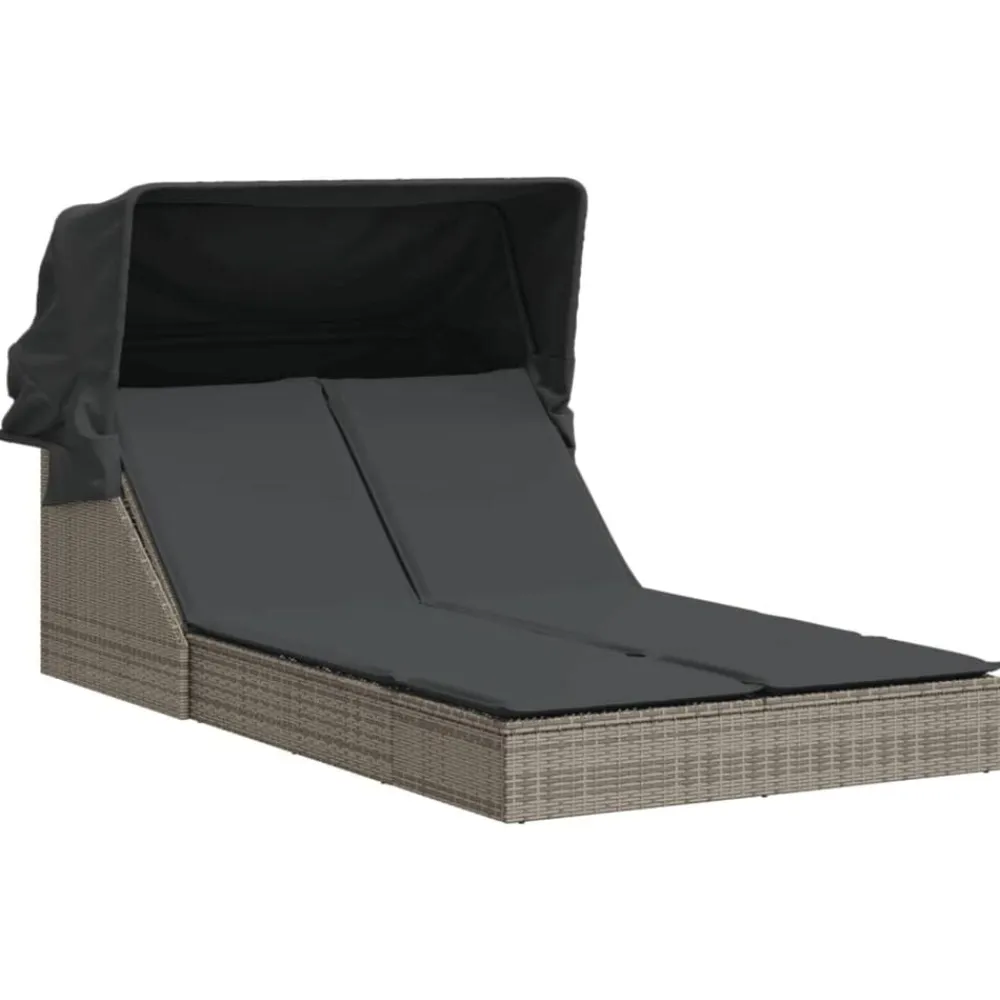 vidaXL Tumbona doble con capota y cojines ratán sintético Gris Best