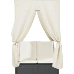 vidaXL Muebles De Jardín-Tumbona doble con techo y cortinas ratán sintético