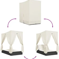 vidaXL Muebles De Jardín-Tumbona doble con techo y cortinas ratán sintético