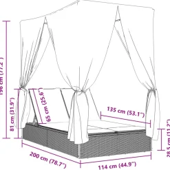 vidaXL Muebles De Jardín-Tumbona doble con techo y cortinas ratán sintético