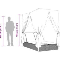 vidaXL Muebles De Jardín-Tumbona doble con techo y cortinas ratán sintético