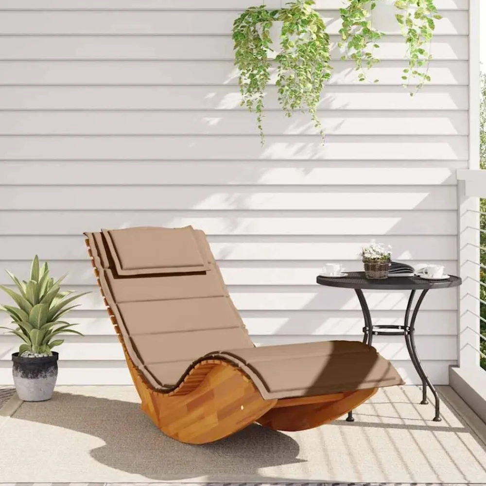 vidaXL Muebles De Jardín-Tumbona mecedora con cojín de madera maciza de acacia
